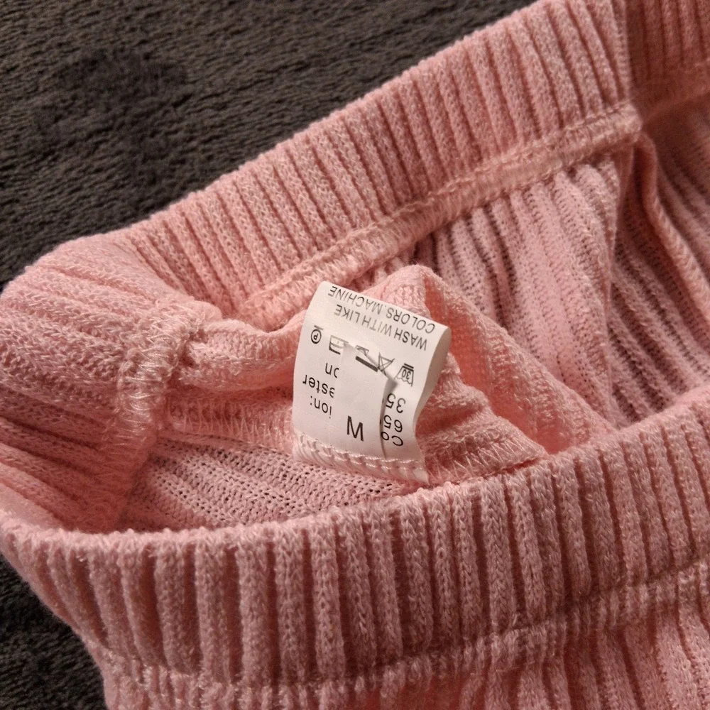 NWT Cupshe Pajama Set Womens Medium Pink Ribbed Cardigan and Shorts Loungewear